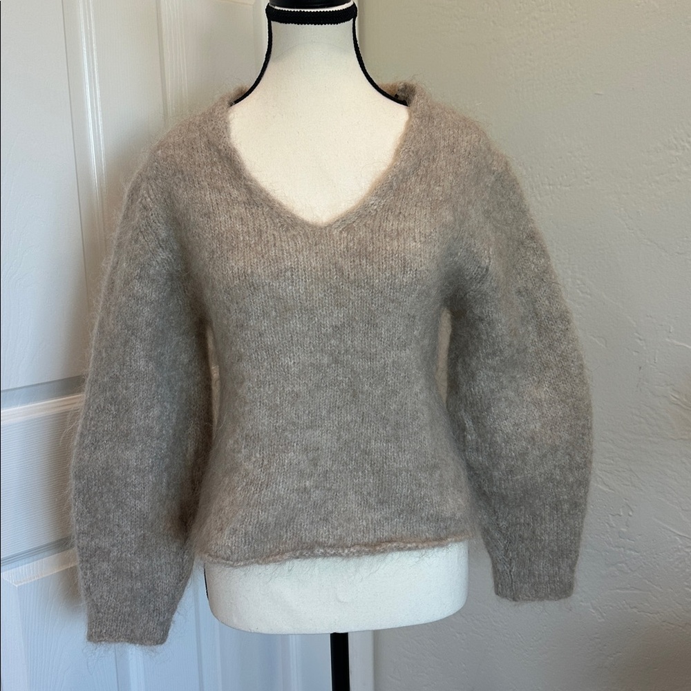 H&M Taupe Fuzzy V-Neck Sweater